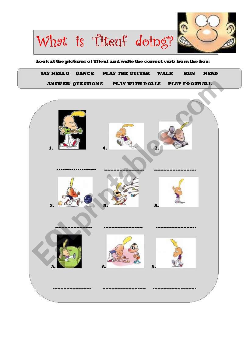 WHAT IS TITEUF DOING? Present continuous and moods worksheets