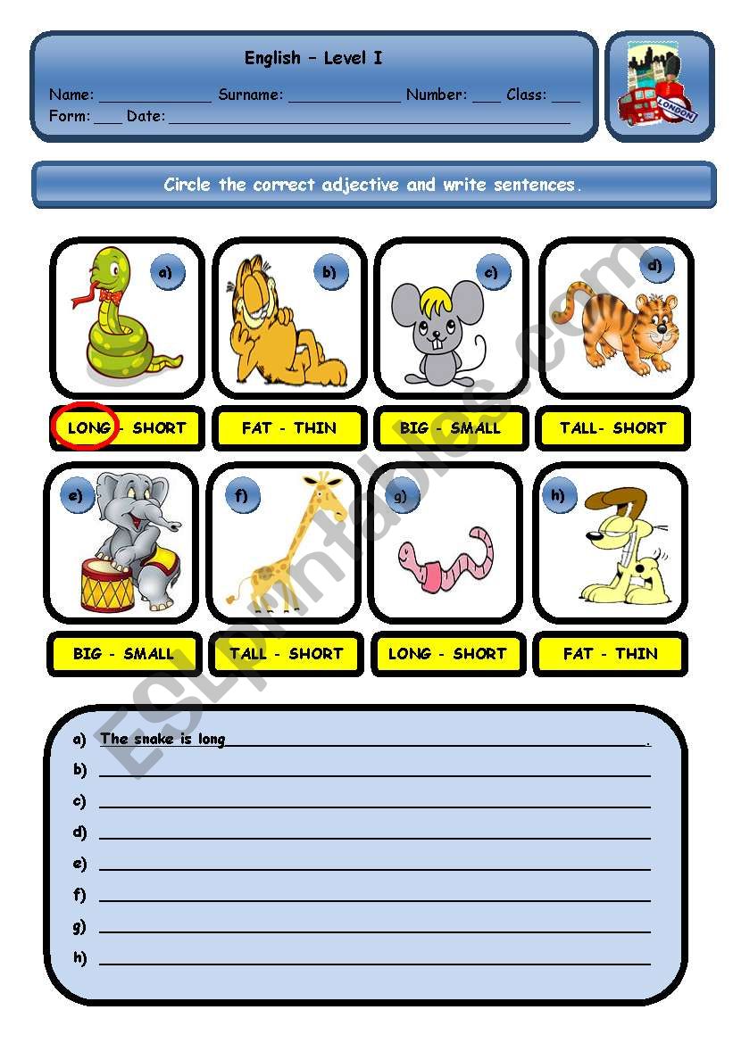 OPPOSITES worksheet