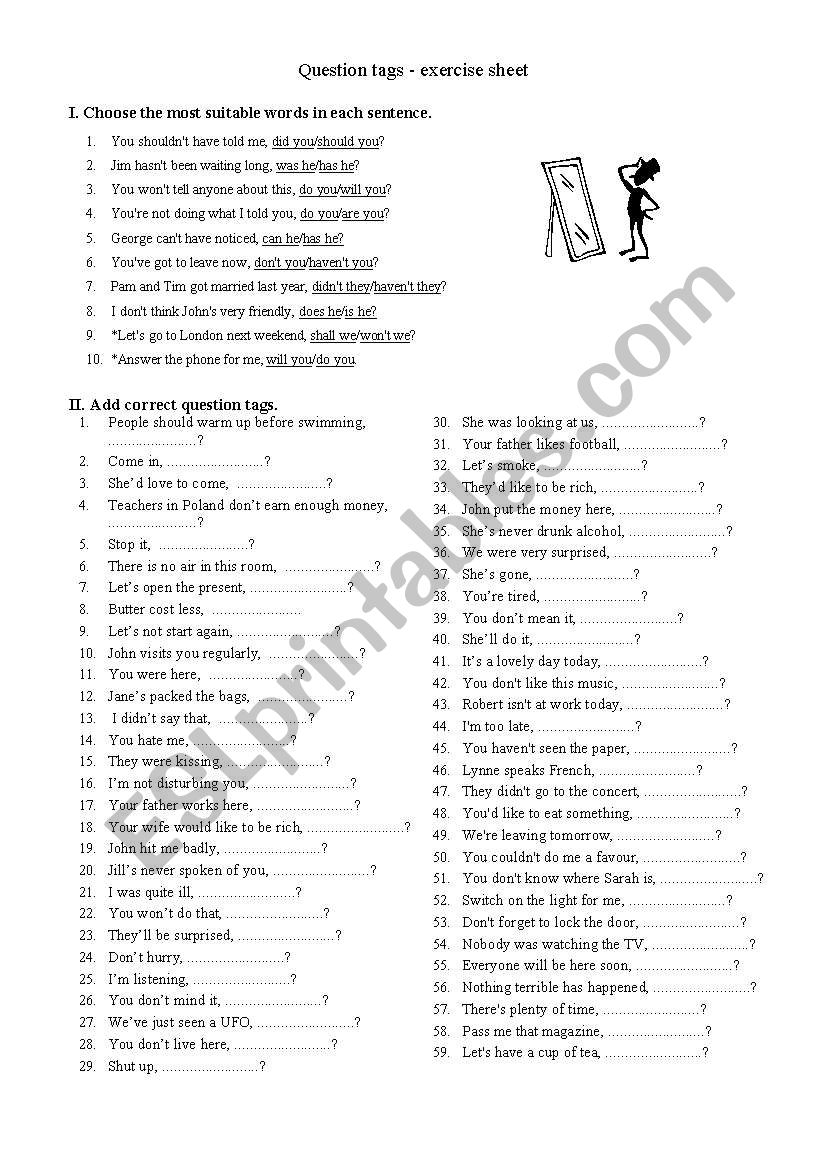 Question Tags - exercises worksheet