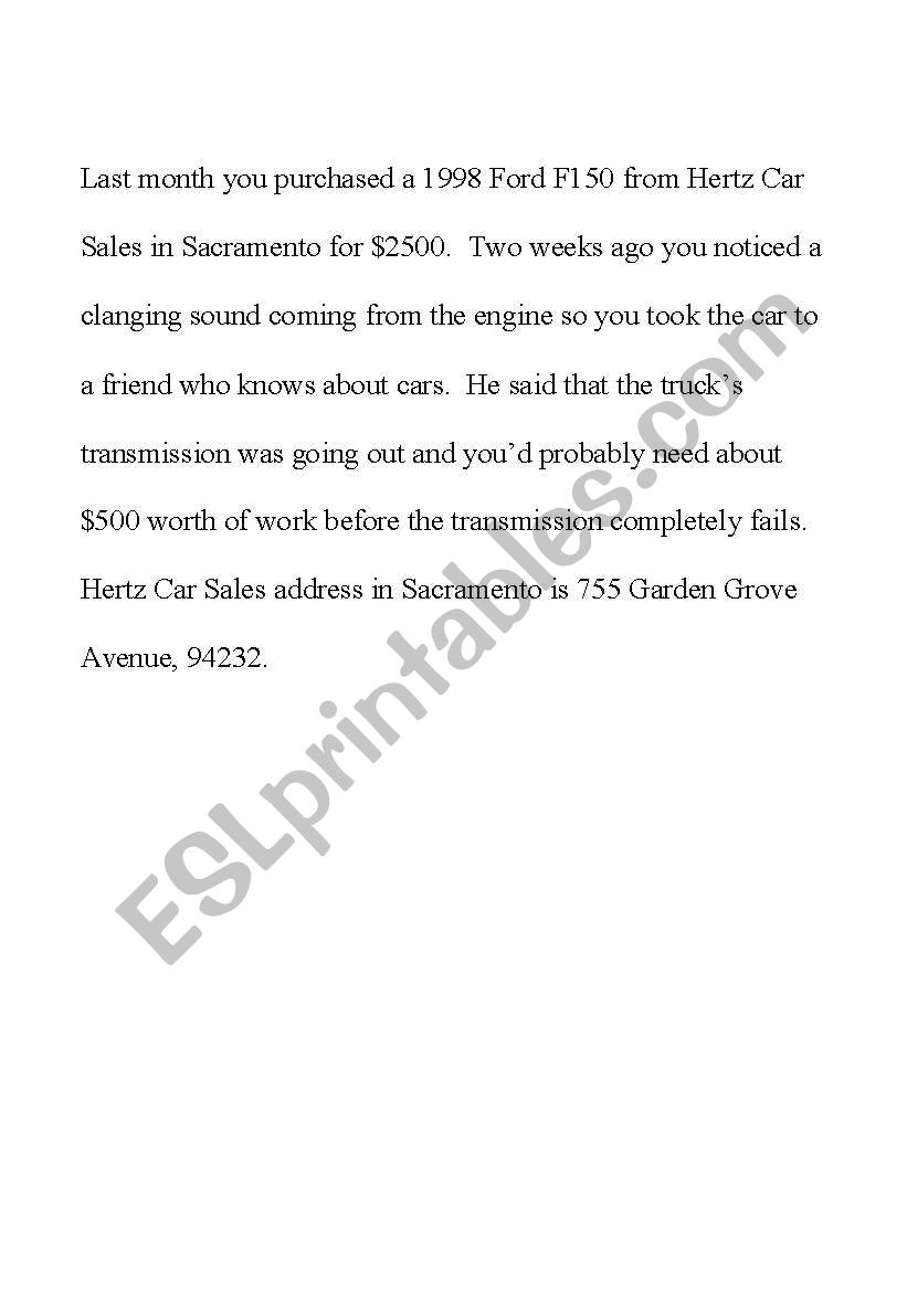 Business letter worksheet