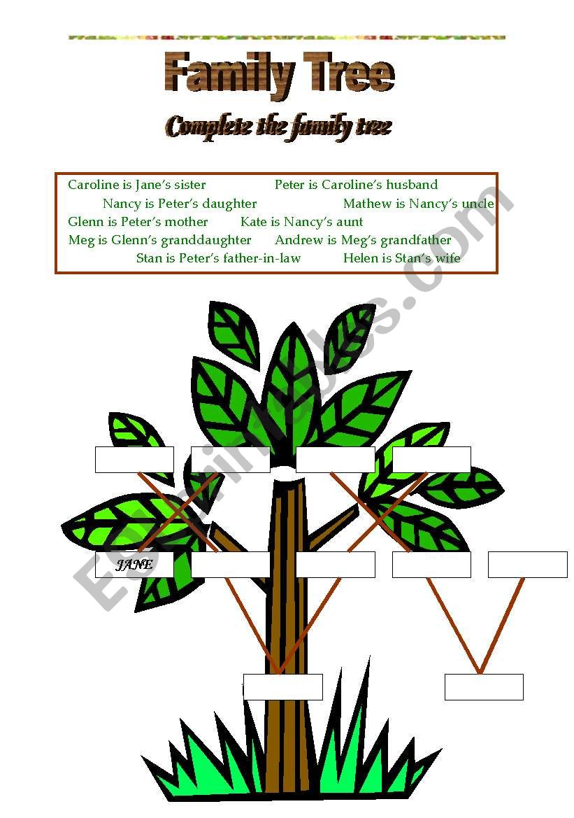 Family Tree part 1 worksheet