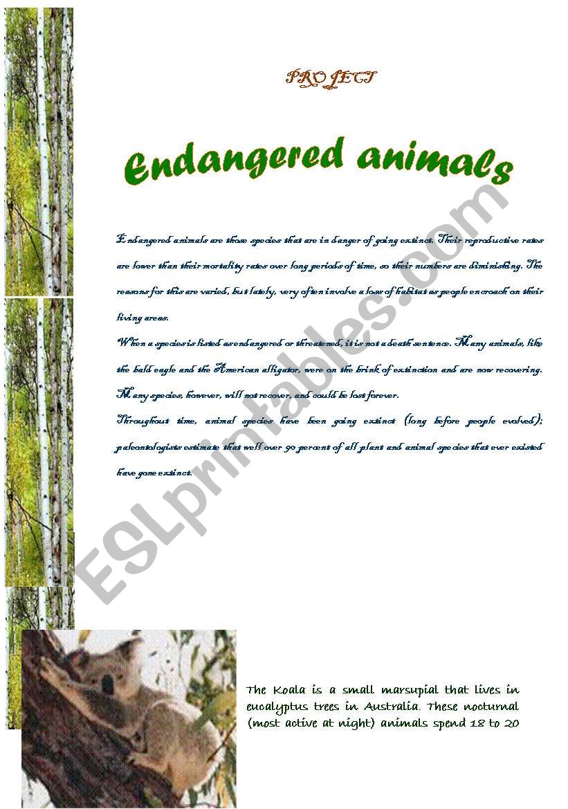 Project: endangered animals (7 pages) - ESL worksheet by Katia del Pilar