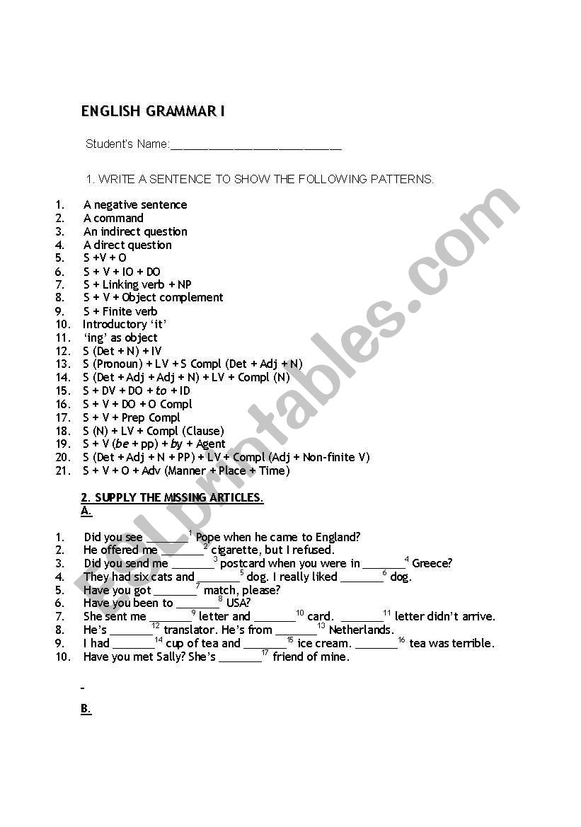 grammar exercises part I worksheet