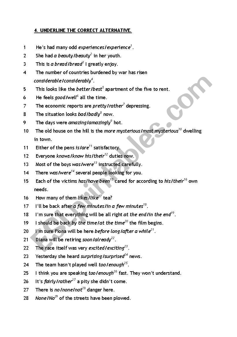 grammar excercises II worksheet