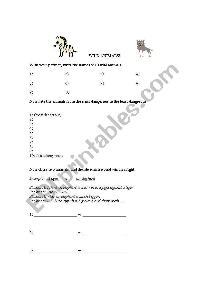 Wild Animals worksheet