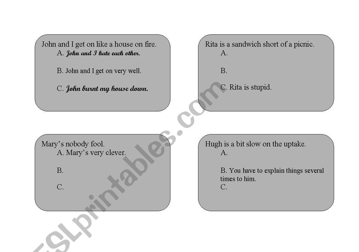 Idiom Quiz worksheet