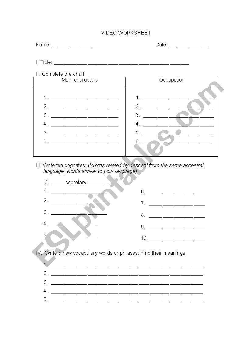 video worksheet worksheet