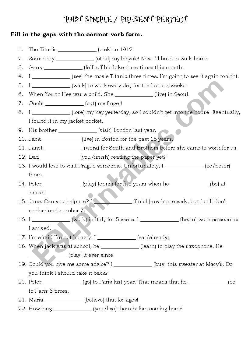 Simple Past x Past PErfect worksheet