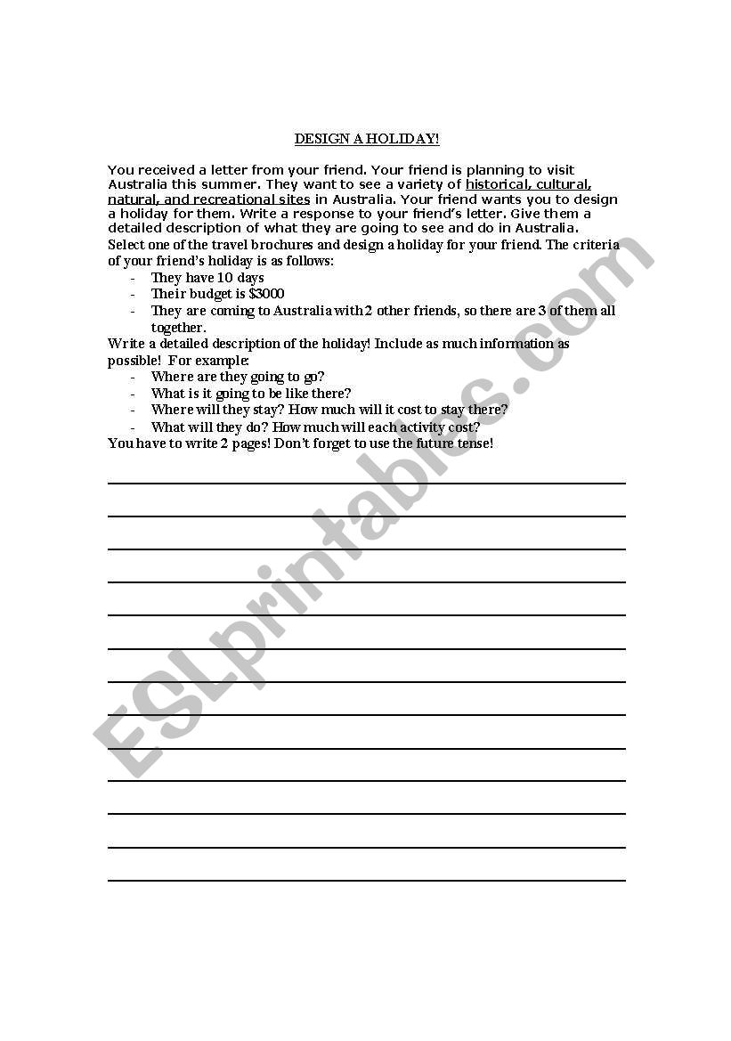 Design a holiday! worksheet