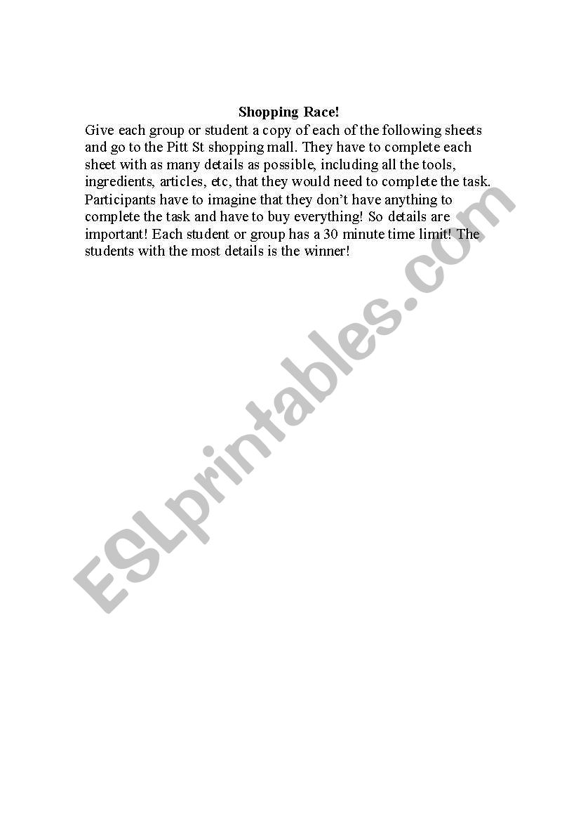 Shopping race! worksheet