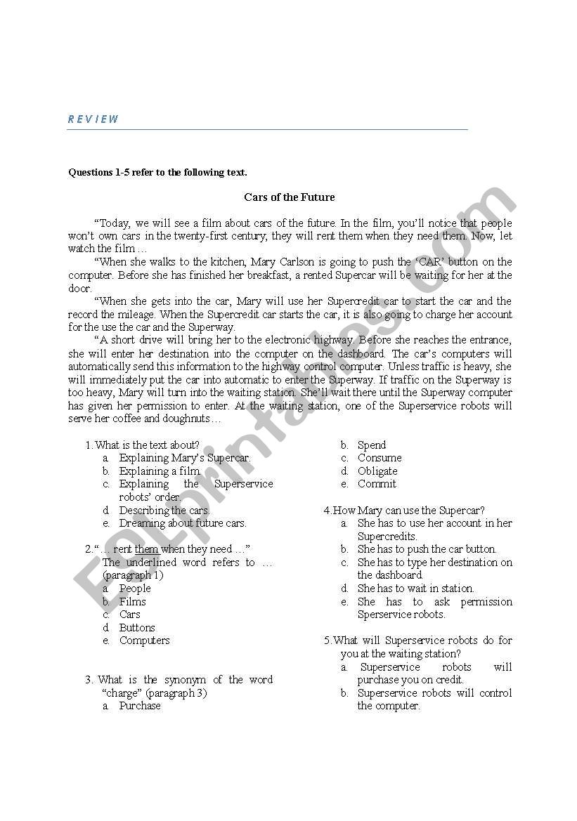 ReViEw oF MinE worksheet