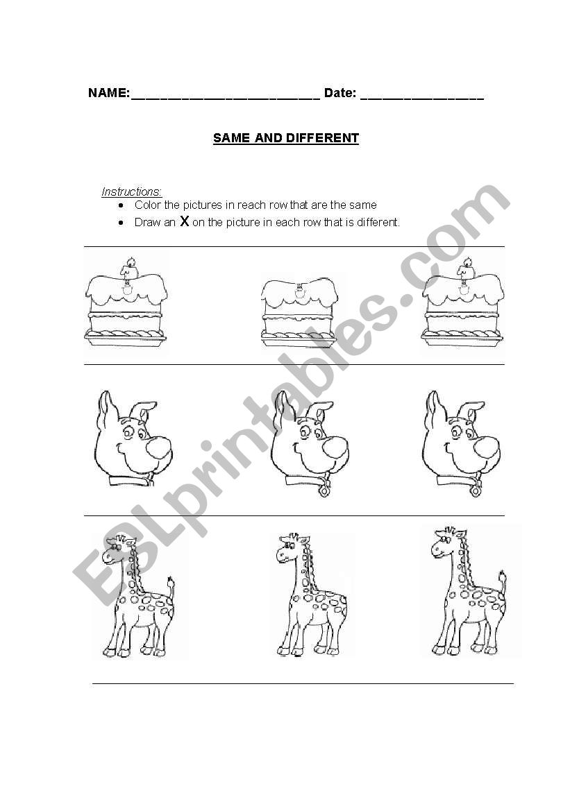 Same & Different worksheet