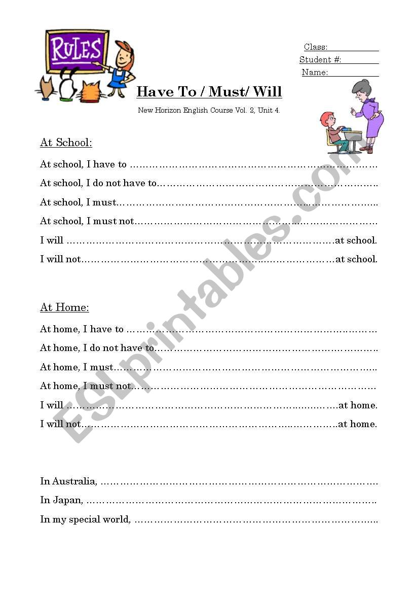 Have to/Must/Will worksheet
