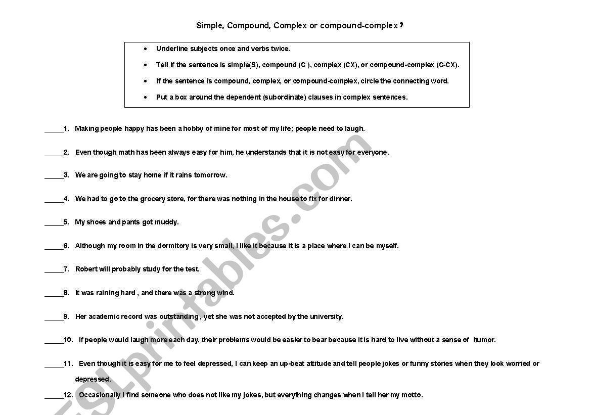 Sentence Type - exercises worksheet