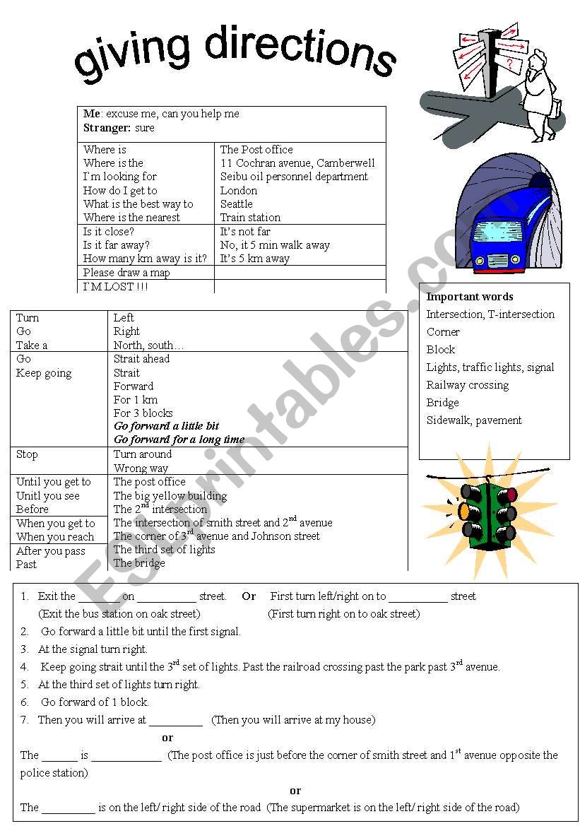 giving directions  worksheet