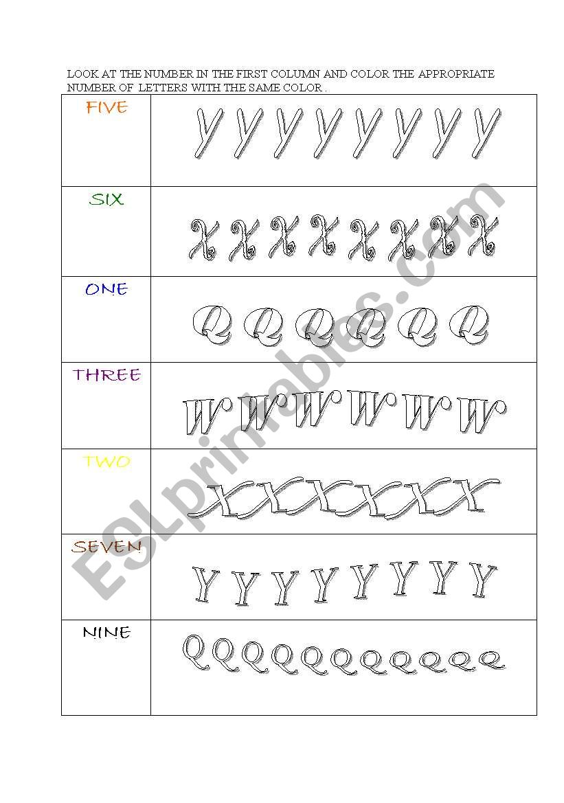 Numbers and colors worksheet