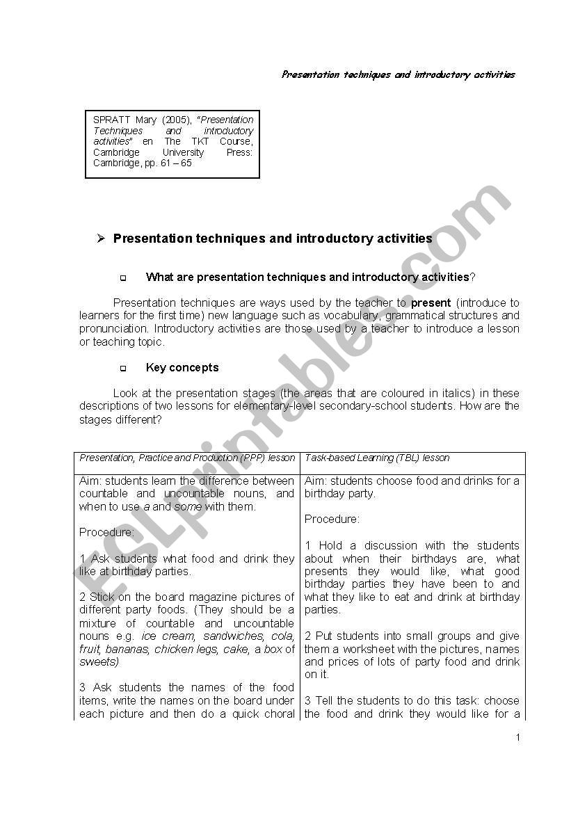 Some introductory activities worksheet