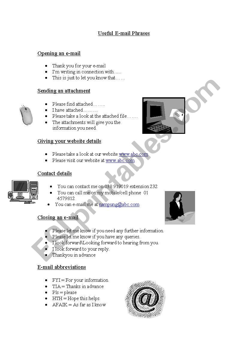 useful e-mail phrases worksheet