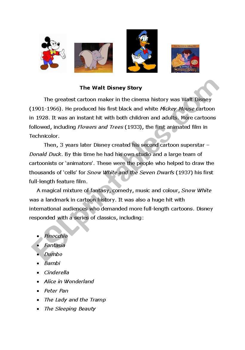 The Walt Disney Story worksheet