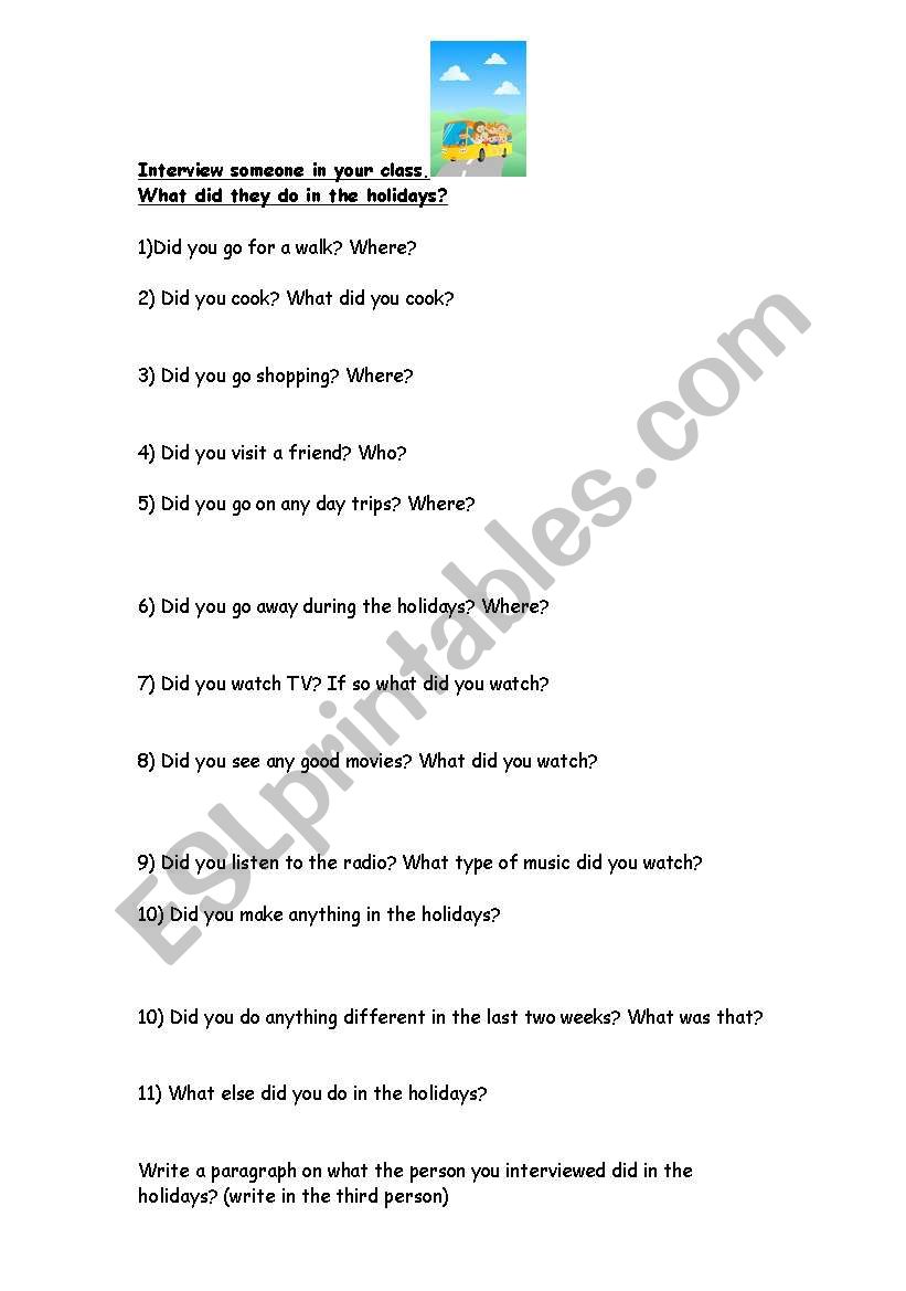 A holiday survey worksheet