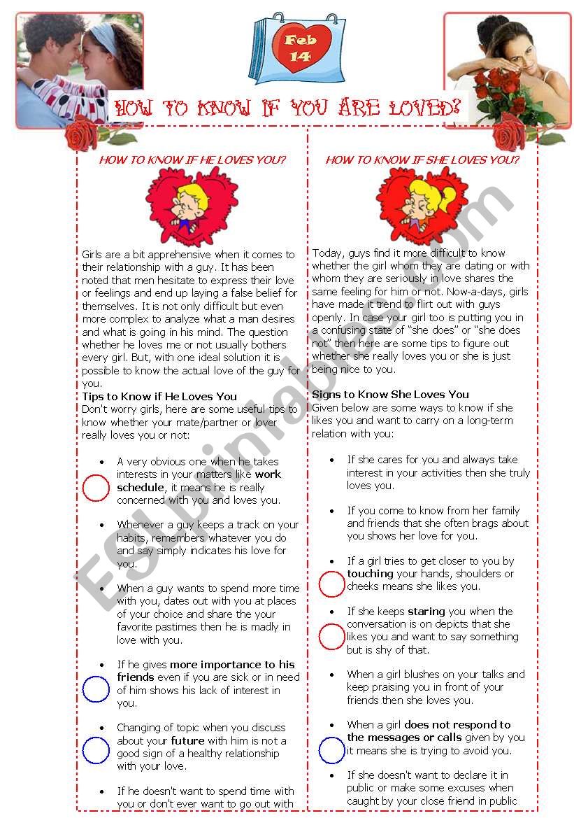 HOW TO KNOW IF YOU ARE LOVED? worksheet
