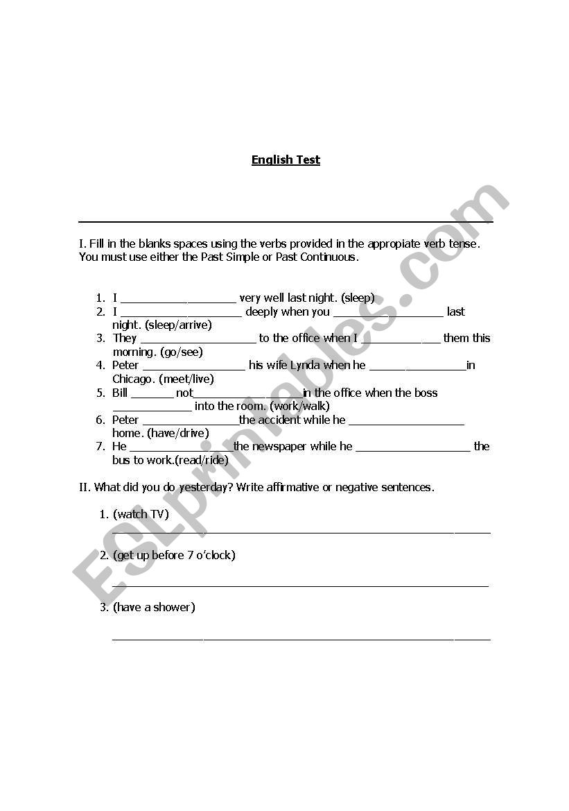 English Test worksheet