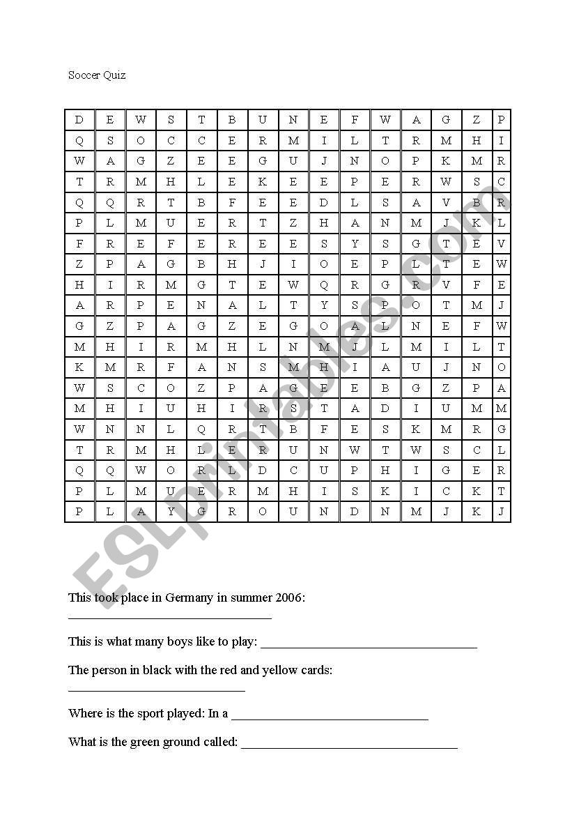 Crossword Puzzle Soccer worksheet