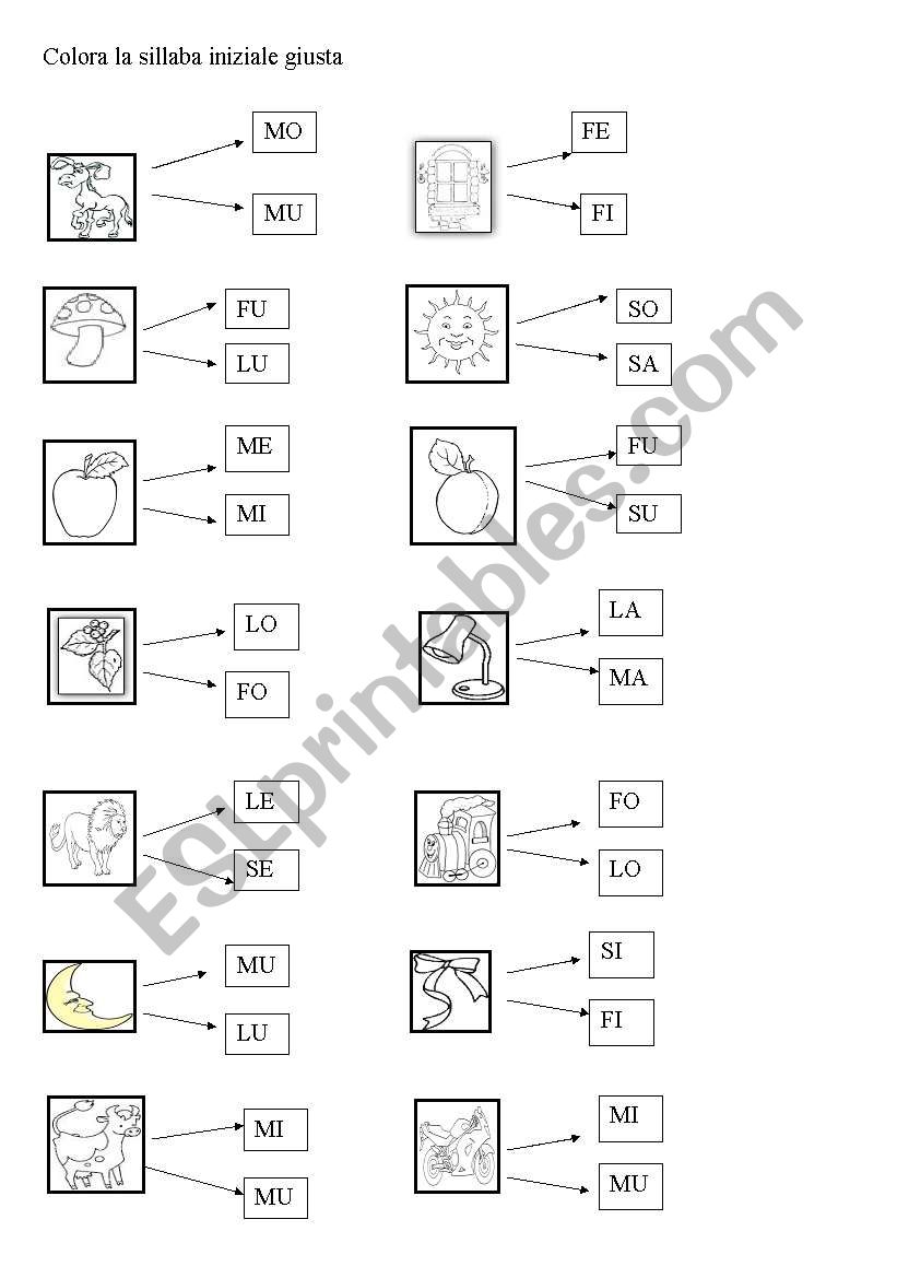 sillabe worksheet