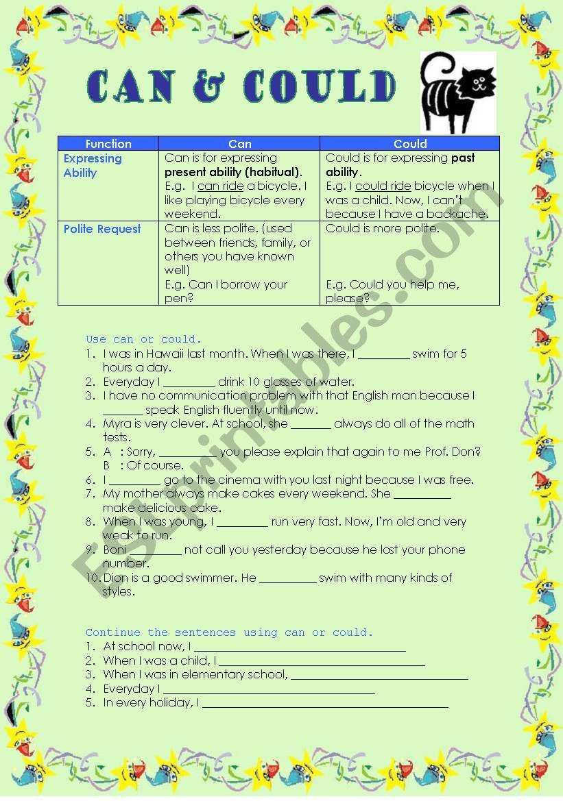 Can vs Could worksheet