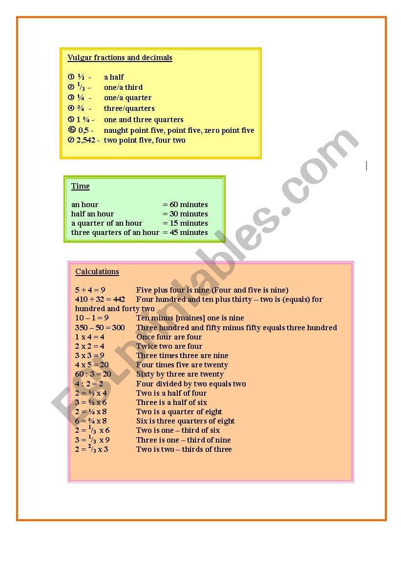 Numbers worksheet