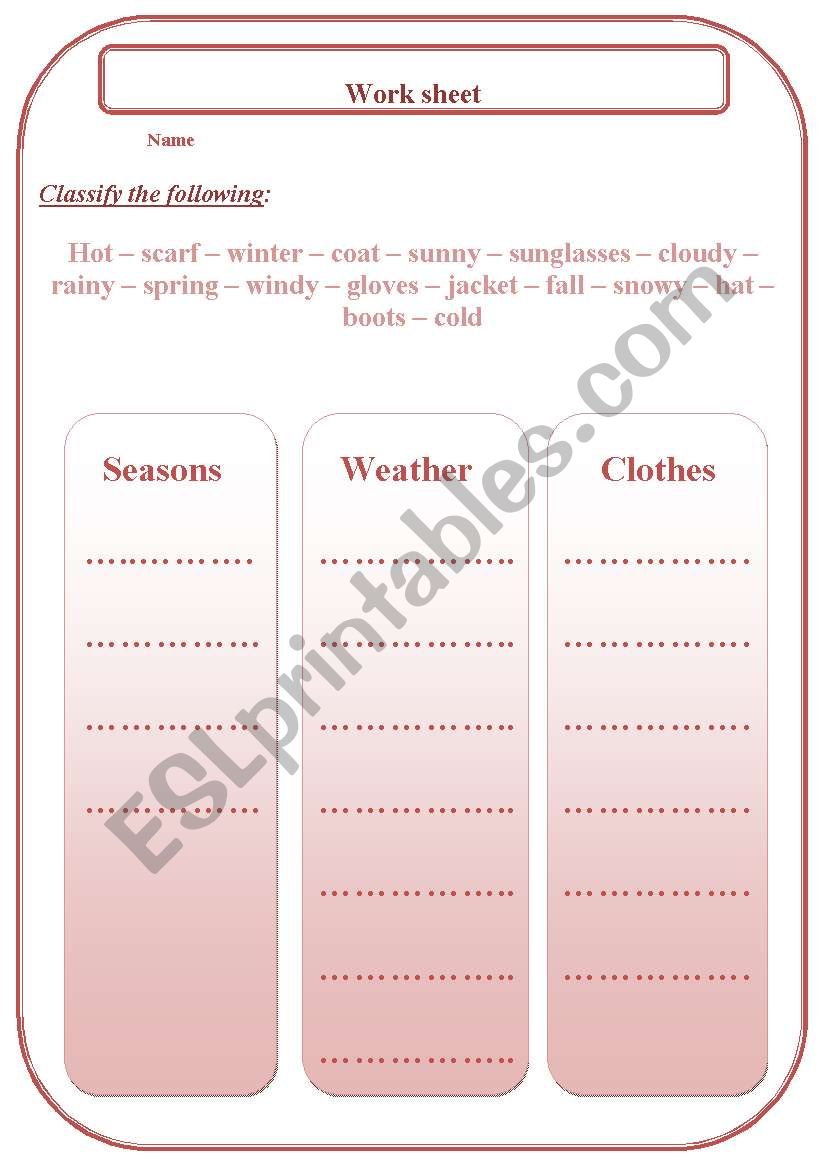 Seasons worksheet