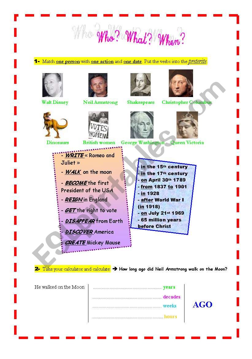 WHO? WHAT? WHEN? worksheet