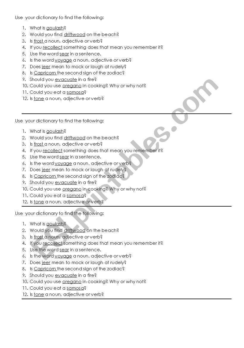 Dictionary Skills 3 worksheet