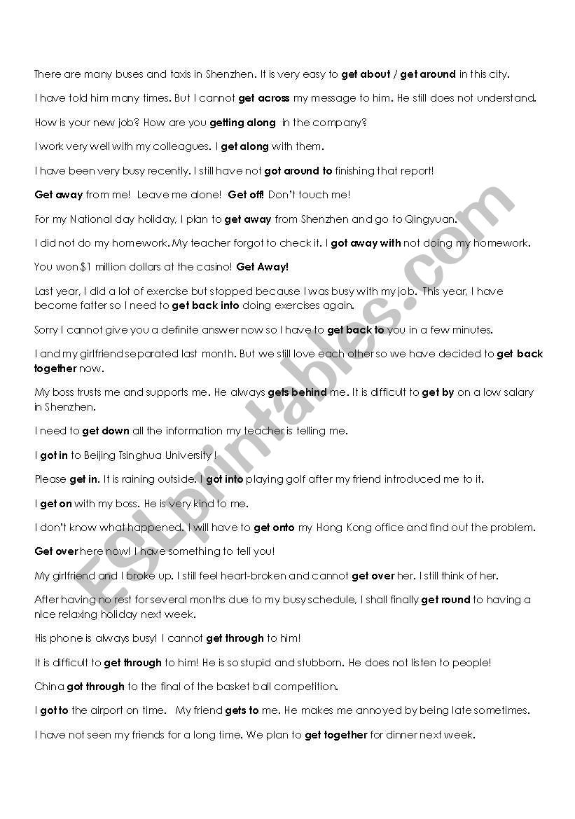 GET - Phrasal Verbs worksheet