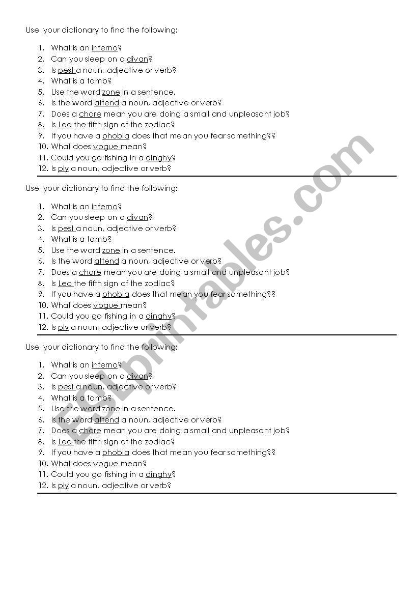 Dictionary Skills 4 worksheet
