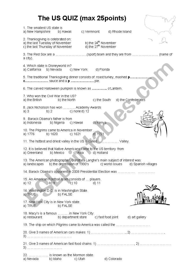 The US quiz worksheet