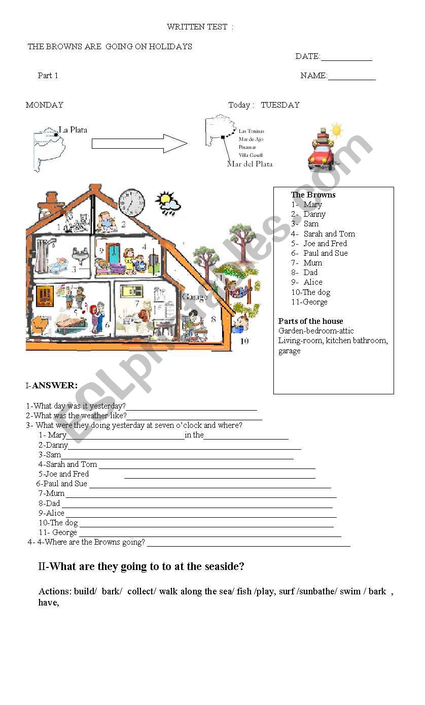 On holidays worksheet