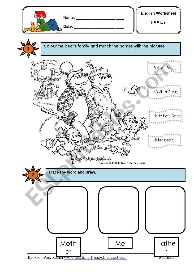 Family WS for first year worksheet