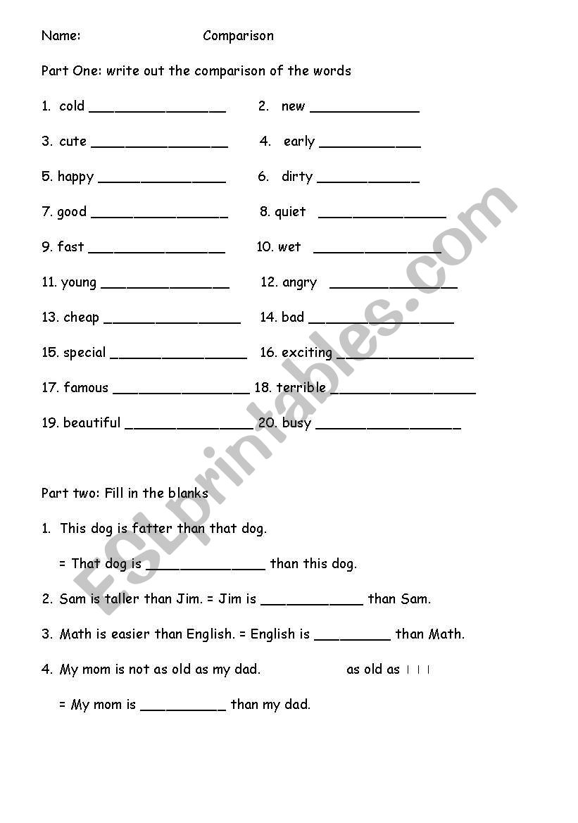 comparison worksheet