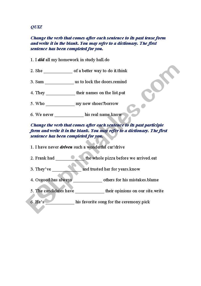 quiz irregular verbs worksheet