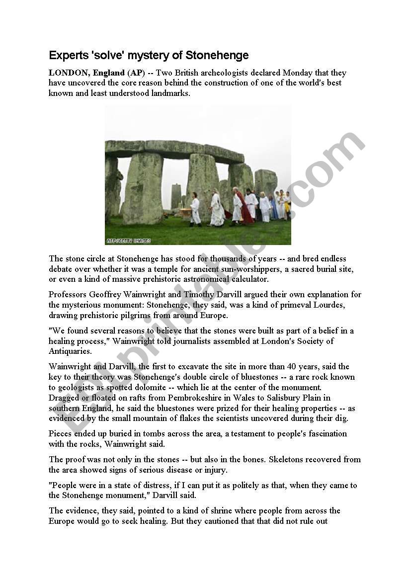 Stonehenge worksheet