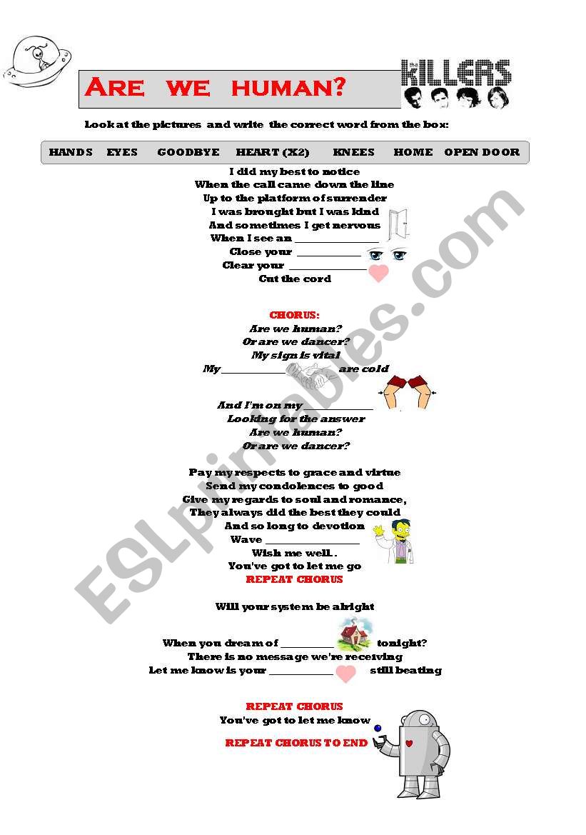 THE KILLERS SONG: ARE WE HUMAN? WORKSHEET