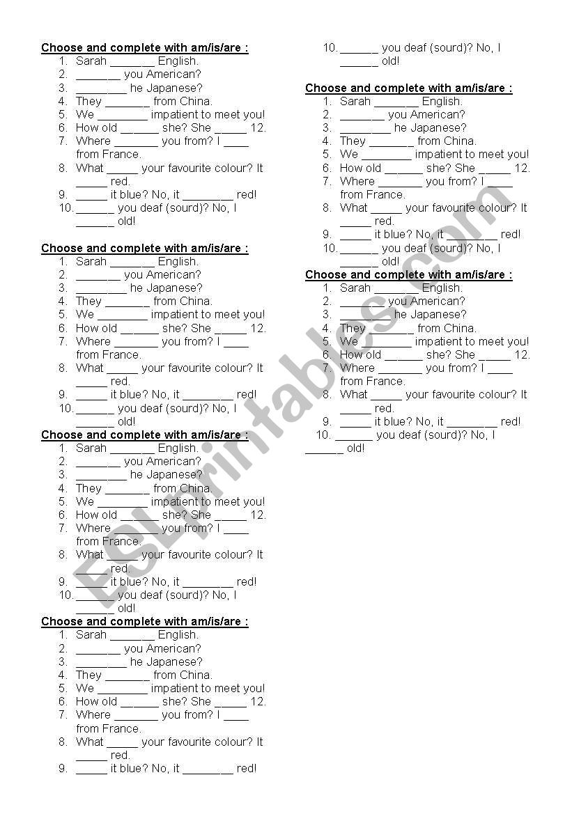 choose the correct be form worksheet