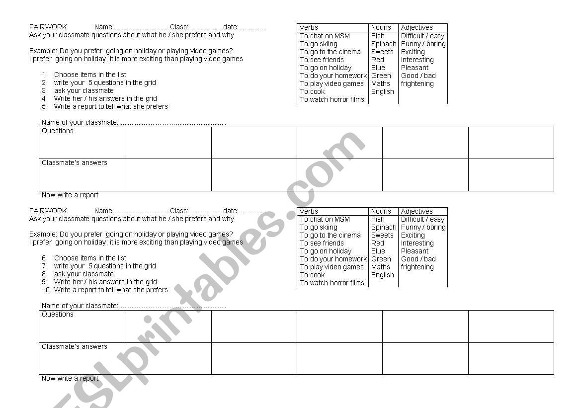 Pairwork  my favorites! worksheet