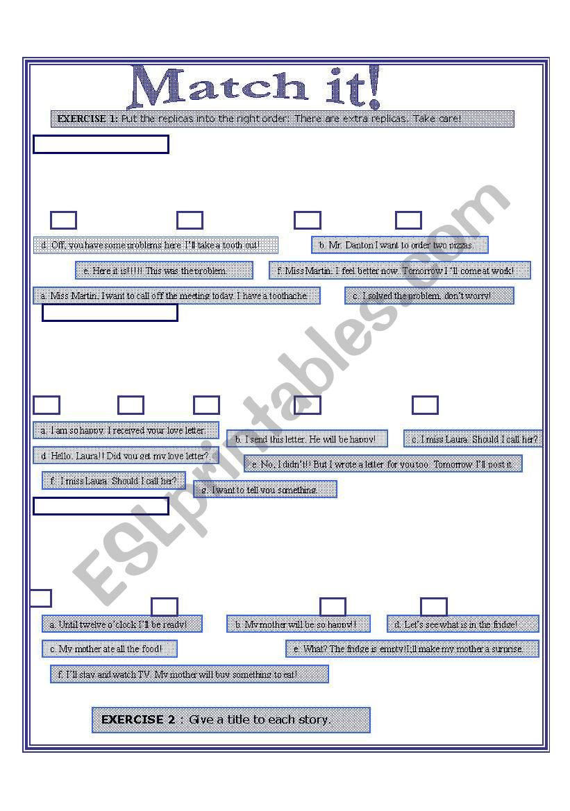 Match the replicas.  worksheet