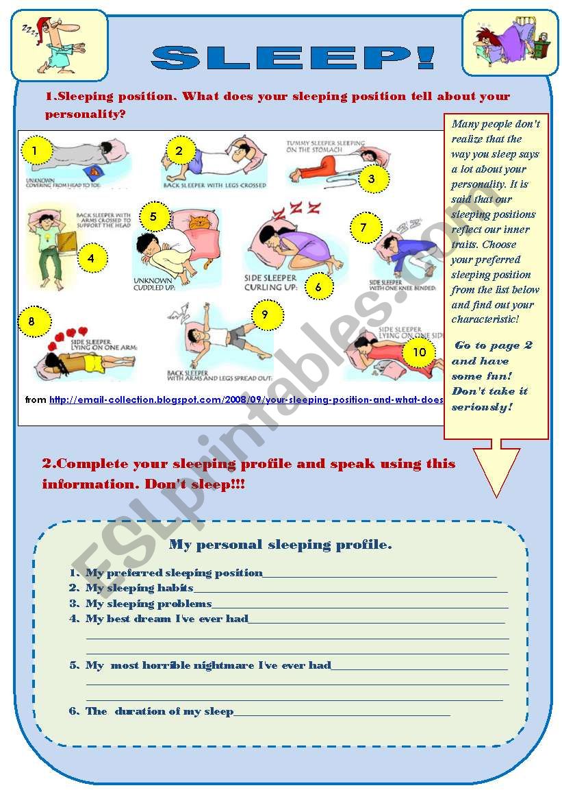 SLEEP! -fun activity set worksheet