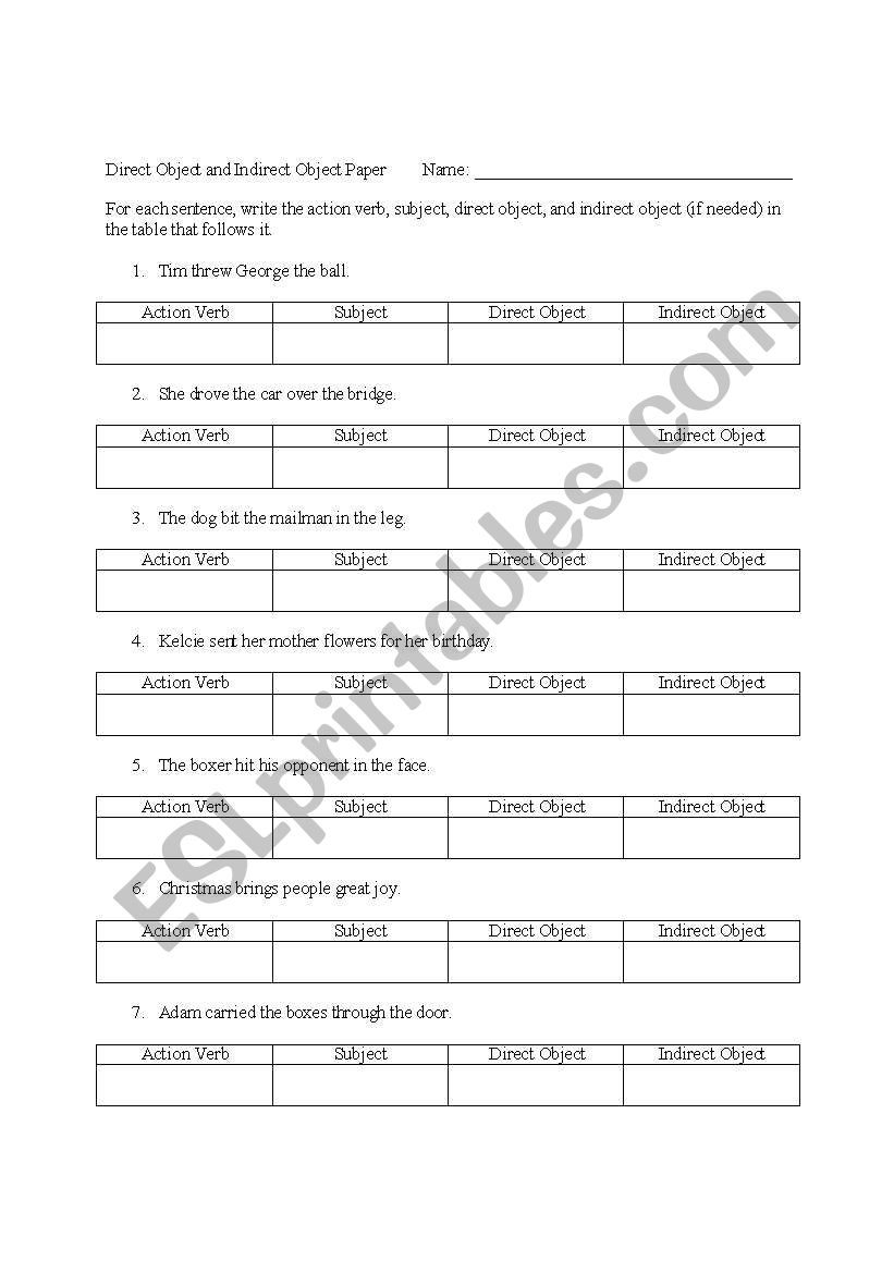 Simple Direct Object and Indirect Object