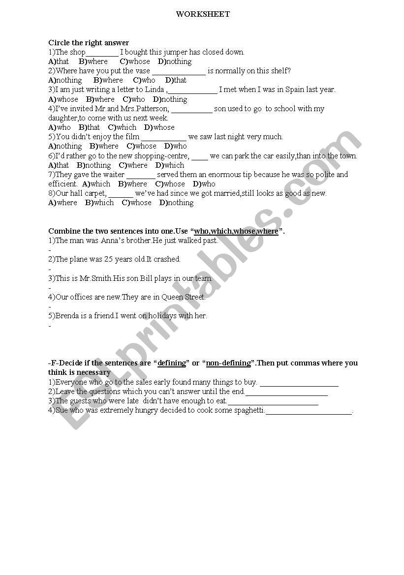 RELATİVE CALUSES worksheet