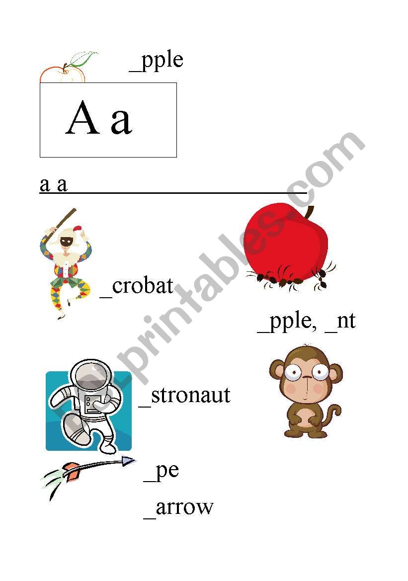 words with alphabet A, B worksheet