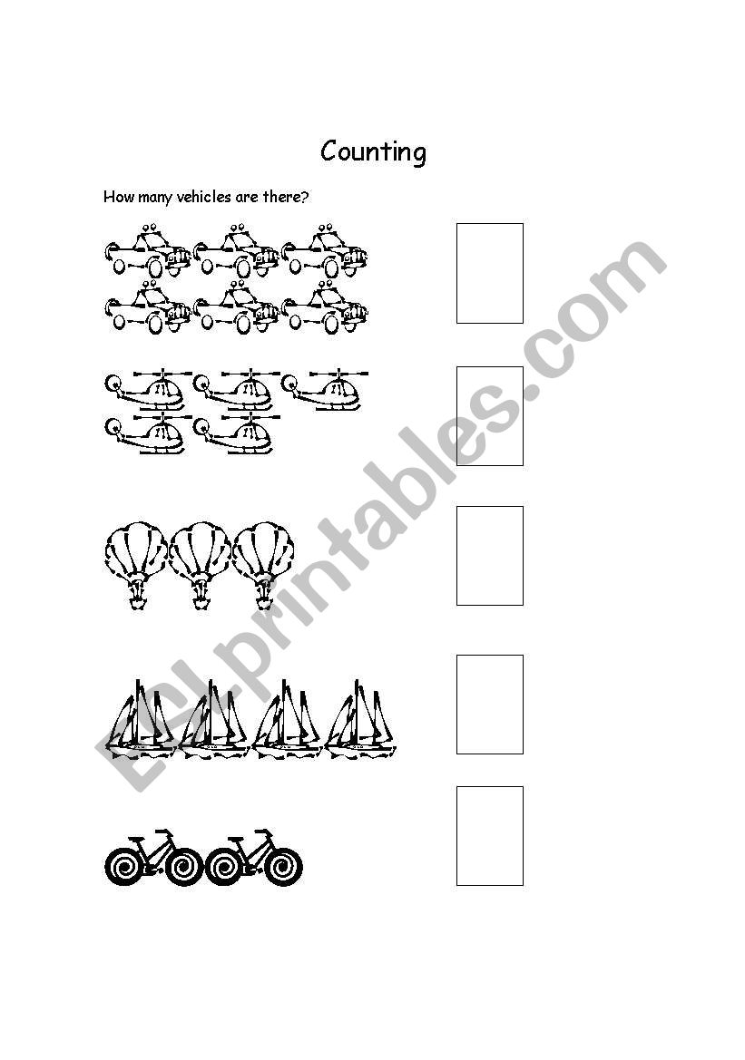 Counting vehicles worksheet